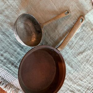Antique Copper Saucepan & Ladle | Vintage Kitchenware | Rustic Farmhouse Decor